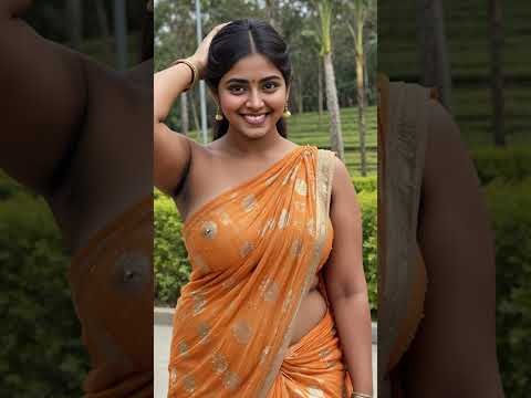 AI Desi Model. Beautiful Tea Picker in Orange Saree. #saree #model #indian #aisareemodel #shorts
